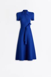 CREPE KNIT GATHER SLEEVE COLLAR DRESS - ROYAL - Scanlan Theodore at Scanlan Theodore